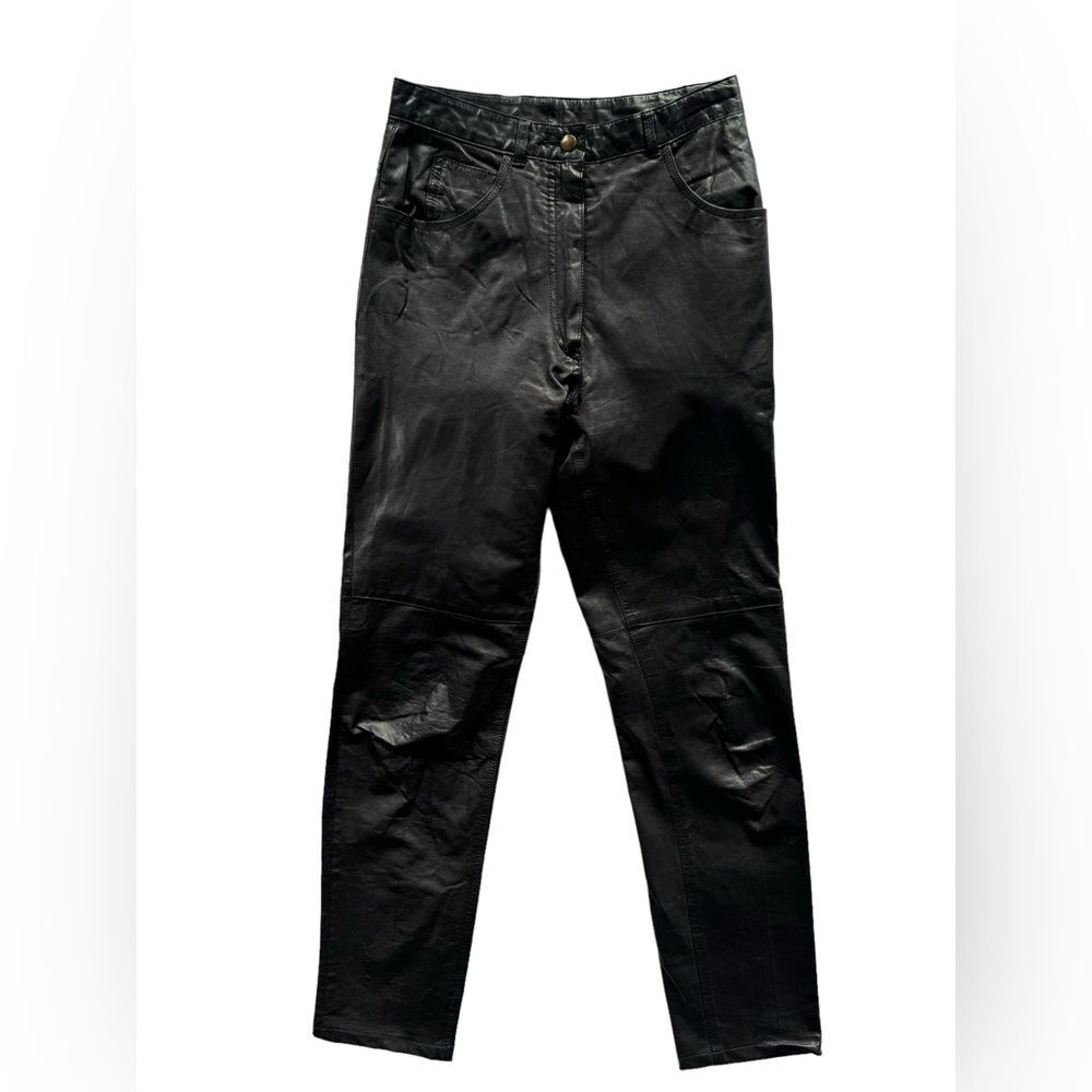 Pia Rucci Vintage 80s Black Leather Pants, High-Waisted Pleated Trousers Size 6